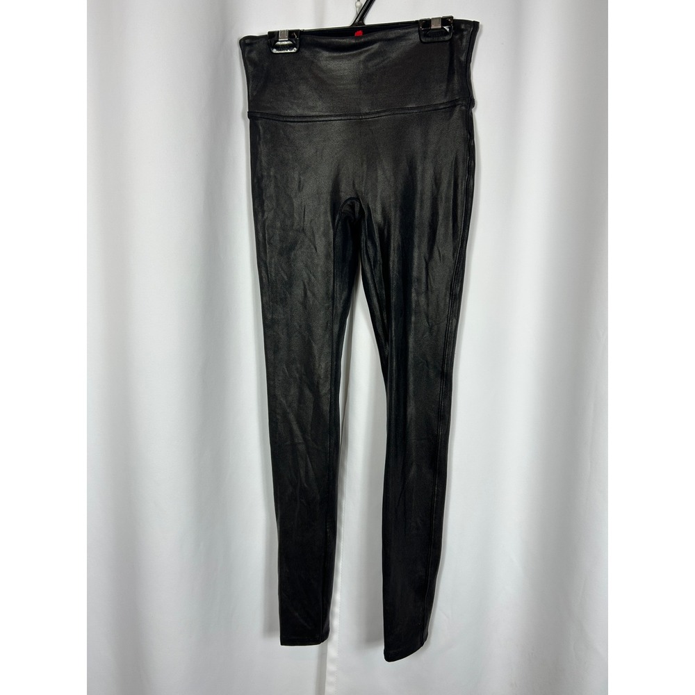 Spanx Faux Leather Leggings Black High Waisted Shaping Edgy Chic Size Small